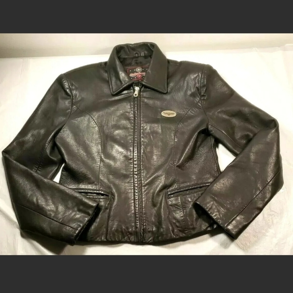 Harley Davidson New York Cafe Women's Black Leather Jacket Full Zipper Sz. S